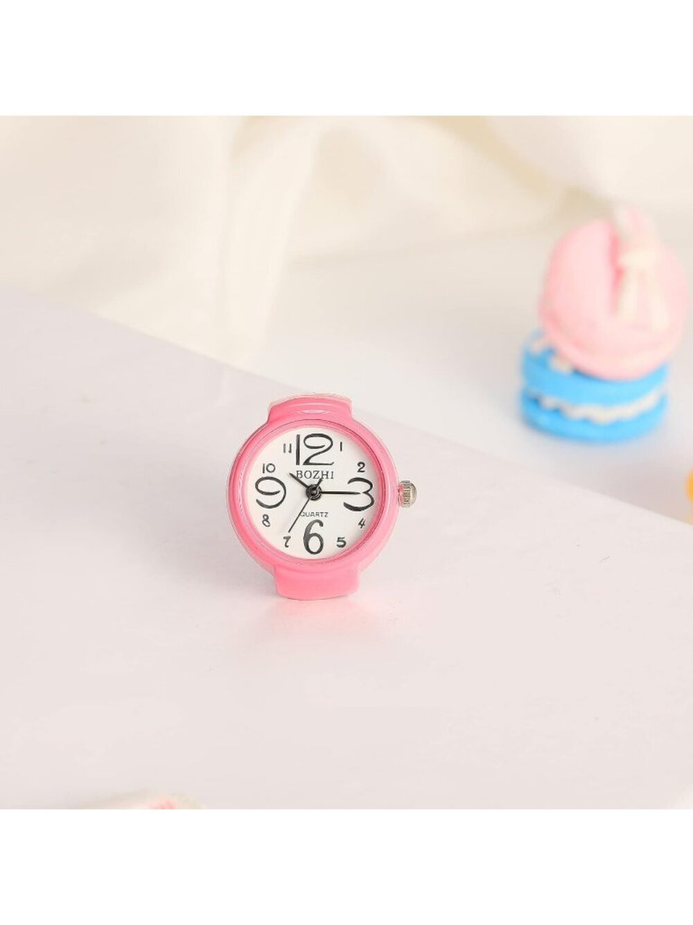 Unisex Pink Analog Quartz Easy Read Adjustable Modern Round Finger Ring Watch - Picture 4 of 6